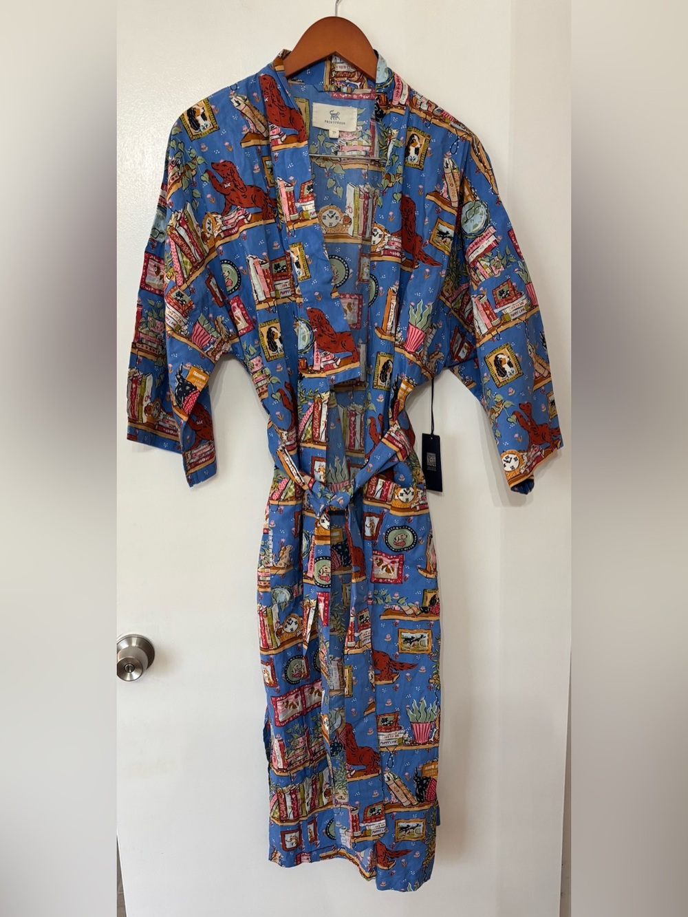 Printfresh Women Blue Organic Cotton NWT “Unleashed Stories" Print Robe Size S/M